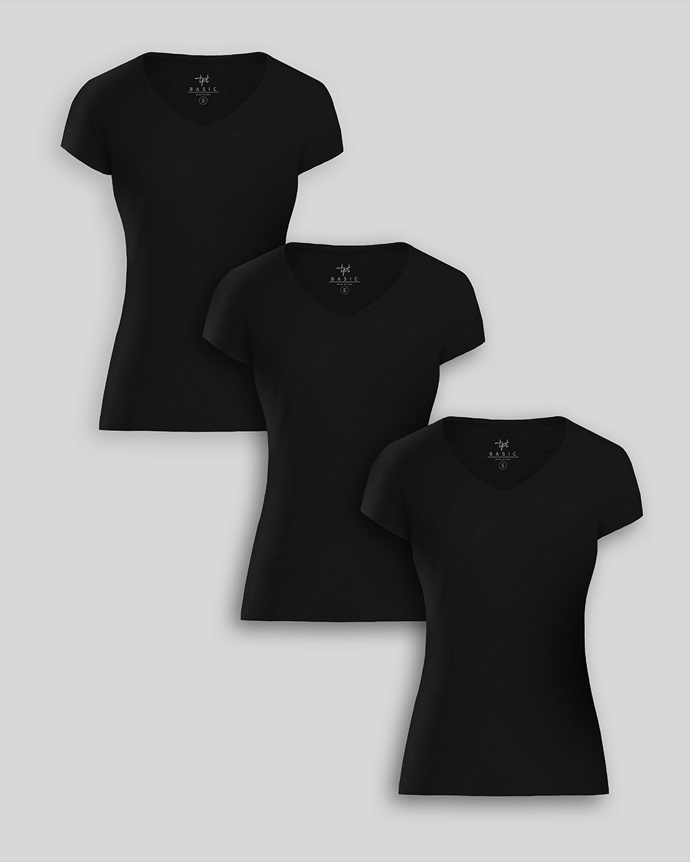 Pack de 3 polos Mujer Cuello V Negro topitop